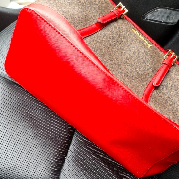 Michael Kors Red and Brown Jet Set Designer Tote - Picture 6 of 7